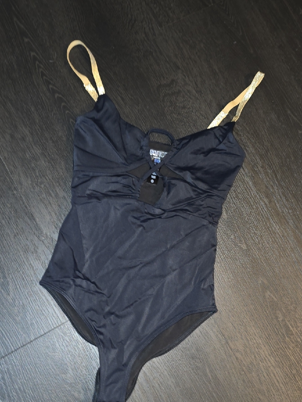 Beach Riot Black One-Piece Swimsuit with Gold Metallic Straps